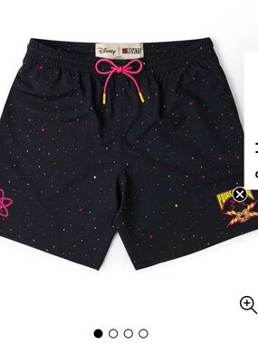 Disney Powerline Goofy movie Black Swim Shorts with Neon Pink and Yellow Speckle